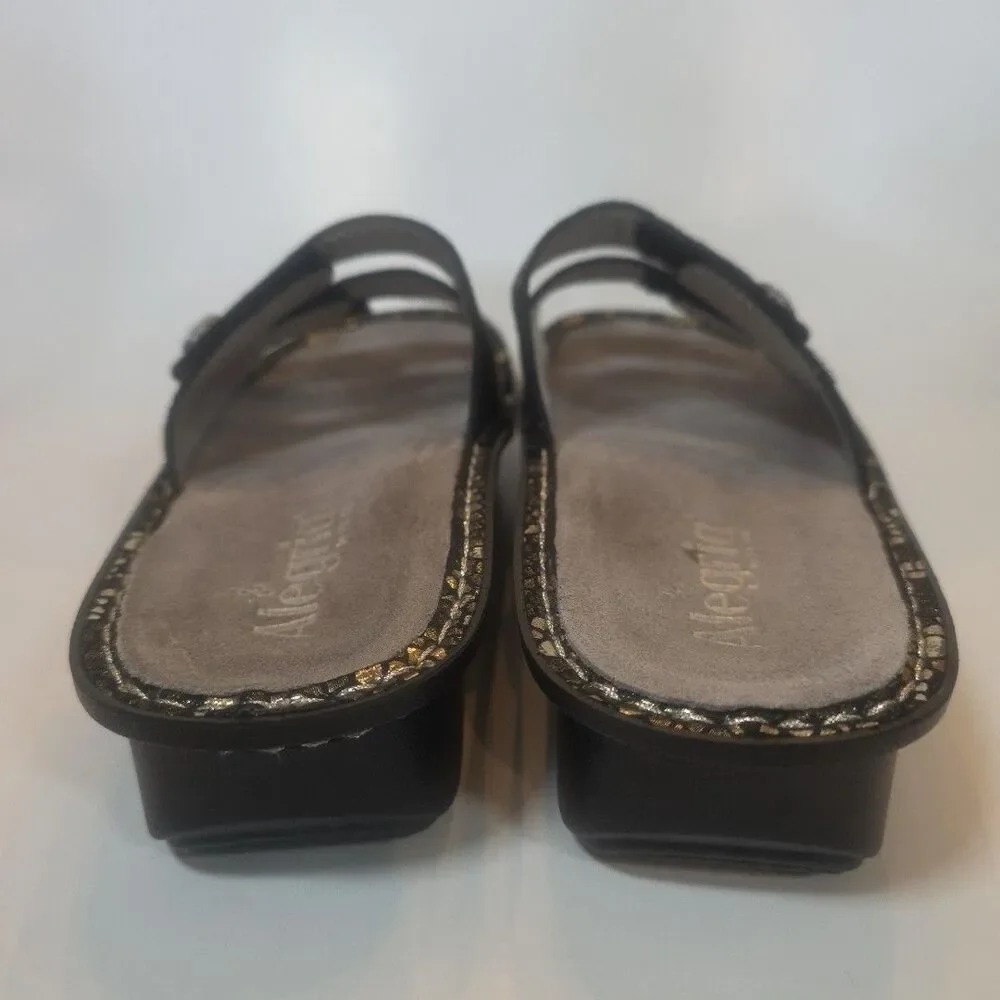 Alegria Women's Fiona Triple-Strap Black Pewter Mosaic‎ Sandals Size 39 Comfort